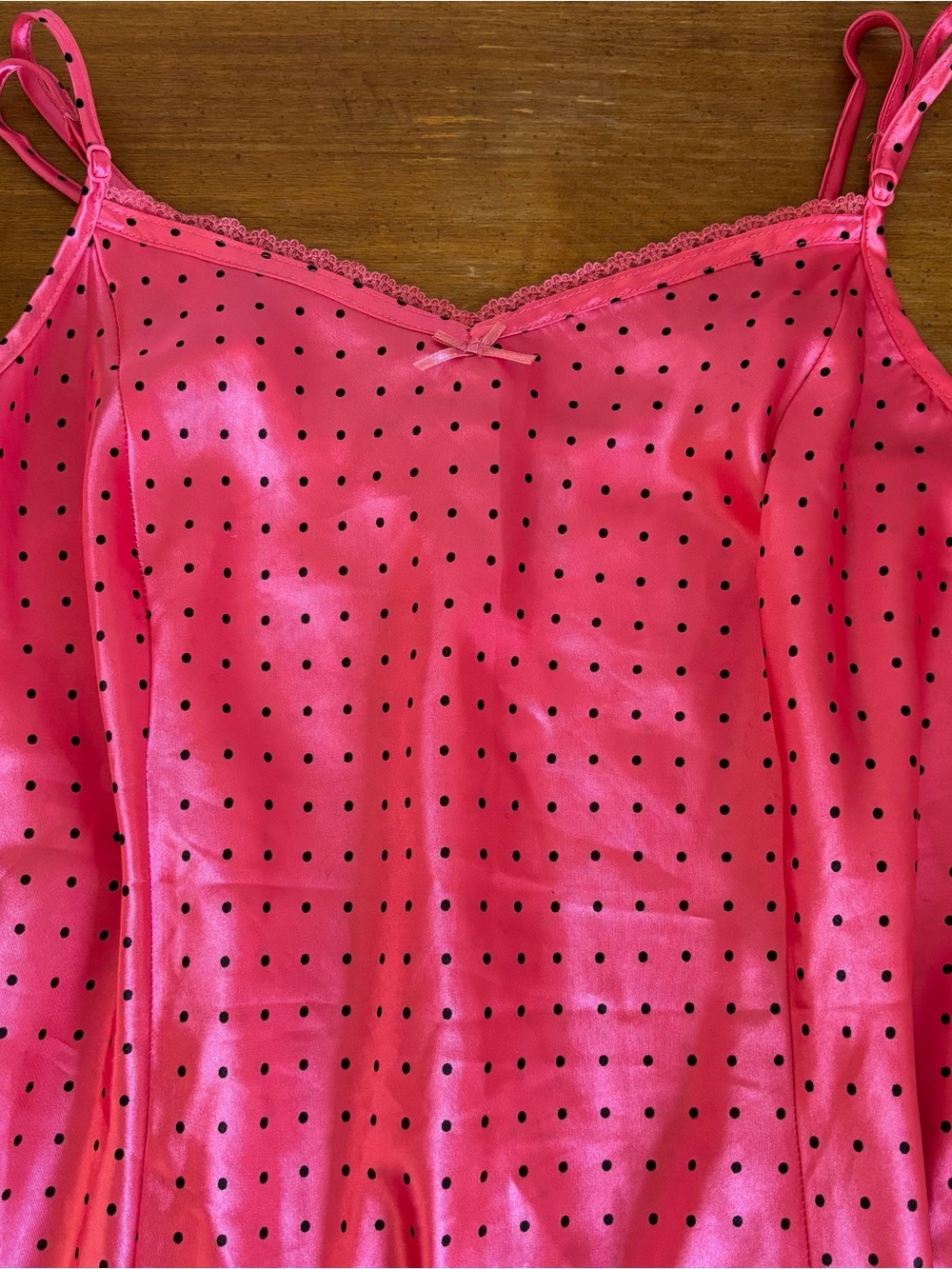 ✨Y2K Slip Apt. 9 Hot Pink Satin Polka Dot Cami